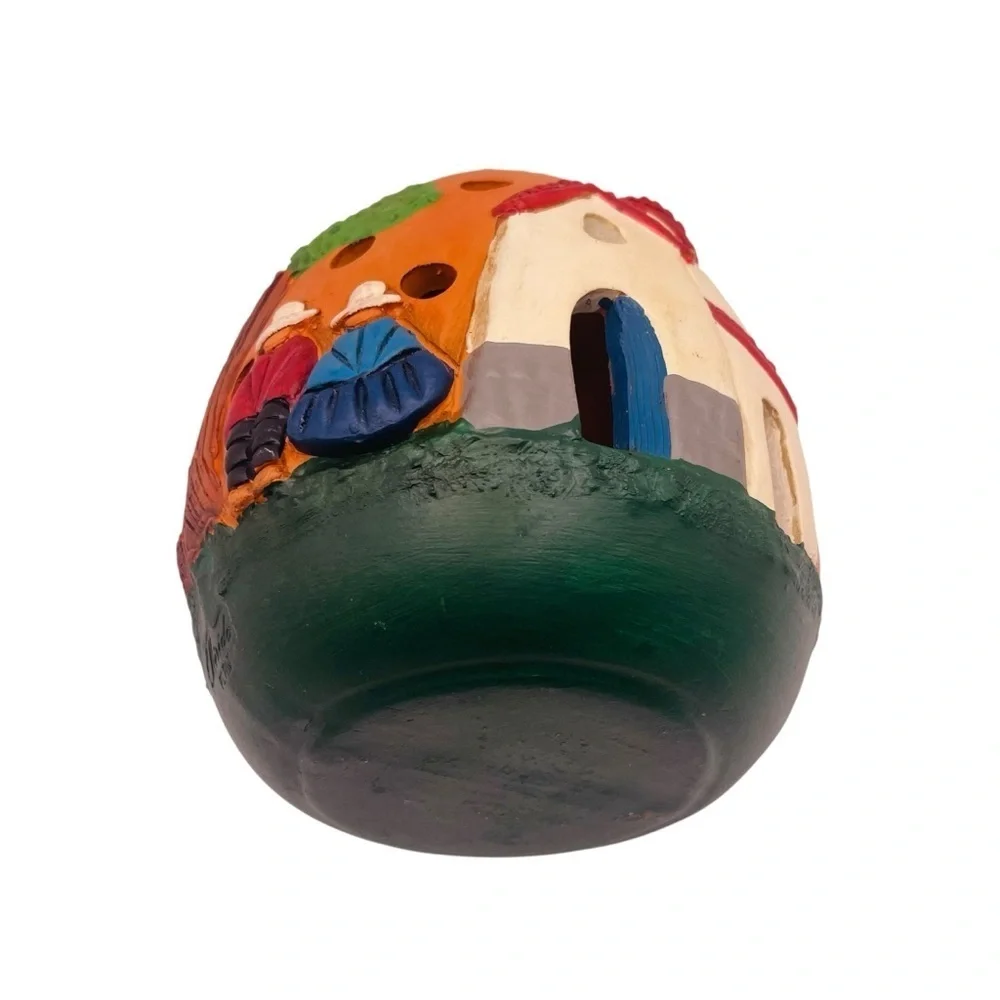Peruvian Folk Art Nativity Tea Light Holder Hand Painted Terracotta 5.5